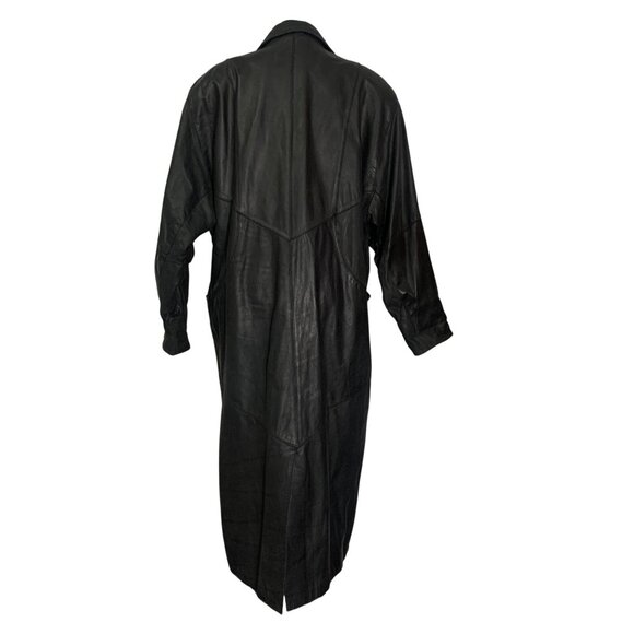 Vintage 1980s Black Leather Trench Coat Duster Womens Size Large By G3, GIII - Picture 6 of 11
